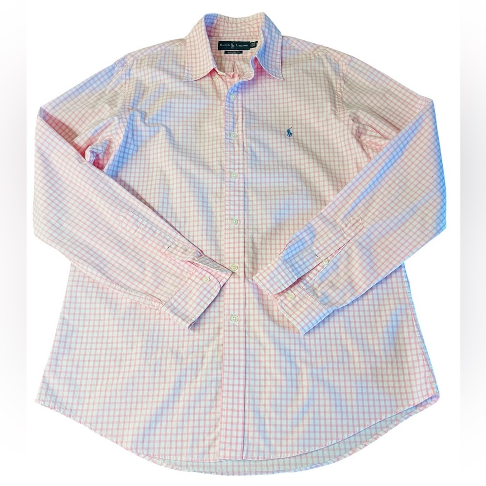 Ralph Lauren Blue Label Pink Checkered Casual Button Down Shirt